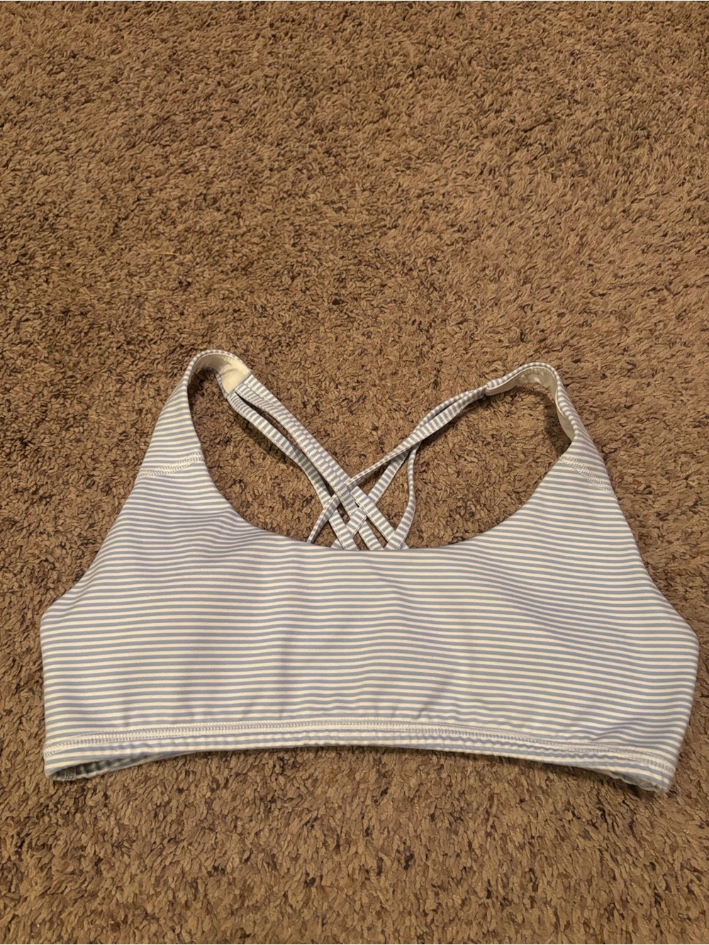 Southern Tide Striped Light Blue & White Crisscross Sports Bra M